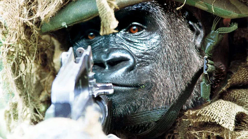 The iconic 'gorilla warfare' image commonly paired with the Navy Seal Copypasta, playing on the copypasta's misspelling of guerrilla warfare.