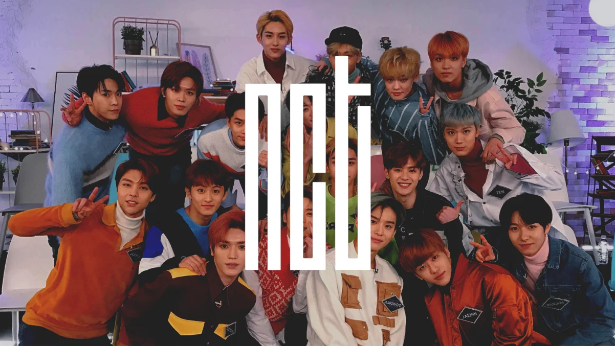 The K-pop group NCT featured in a promotional group photo with the NCT logo overlay.