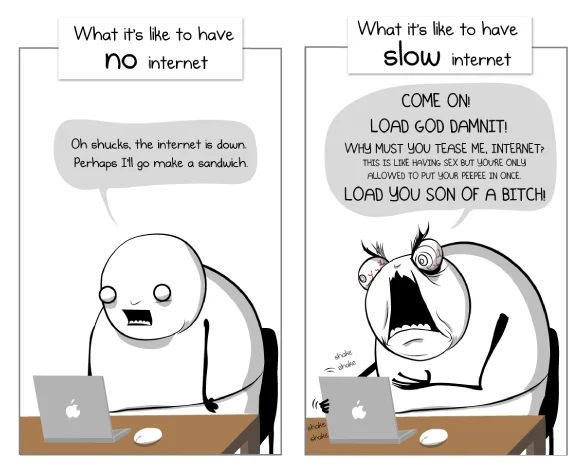 A popular Oatmeal-style comic circulated during net neutrality debates to depict frustration with throttled connections.