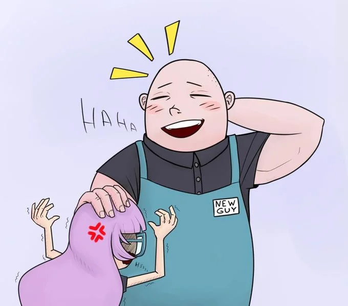 Fan art depicting New Guy's cheerful demeanor contrasted with his coworker's irritation, a common recurring joke in the meme.