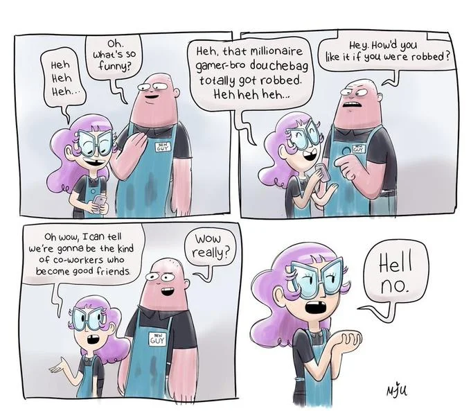 The original 'New Guy' comic strip by Chris 'Oney' O'Neill posted on January 1, 2020, which sparked widespread online backlash.