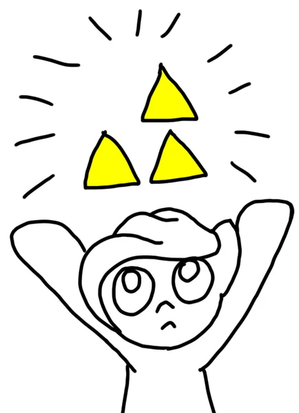 Stick figure celebrating the Triforce symbol.