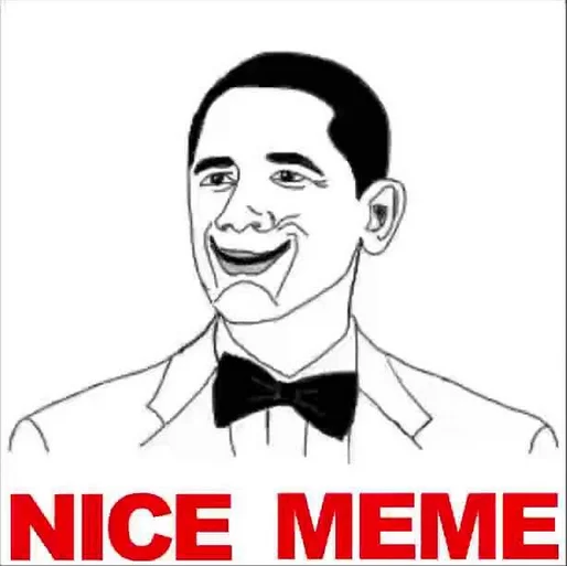 The iconic 'Nice Meme' image featuring a stylized Obama caricature paired with the phrase in bold red text.