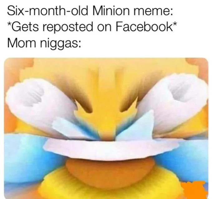 A 'Mom niggas be like' variant mocking how mothers on Facebook repost stale Minion memes.