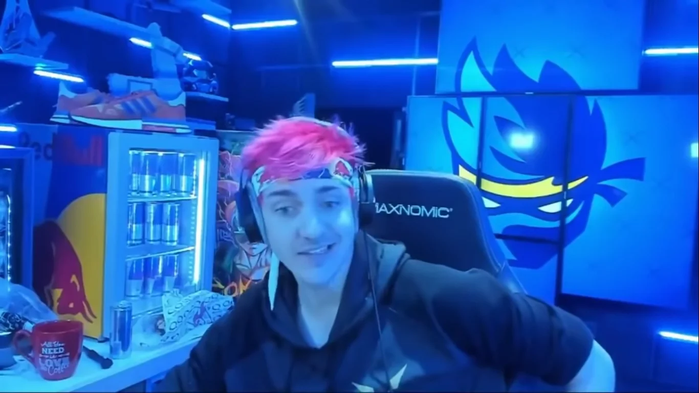 Twitch streamer Ninja during the livestream broadcast that became the basis of the 'Ninja broke up with some guys' meme.