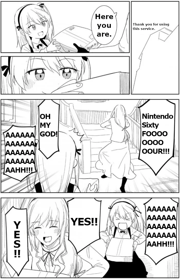 A manga-style fan comic recreating the famous 'Nintendo Sixty FOOOOOOOOOUR!!!' outburst from the original video.