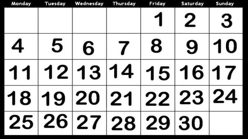 The generic 30-day calendar template widely associated with No Nut November and other No Fap month challenges.