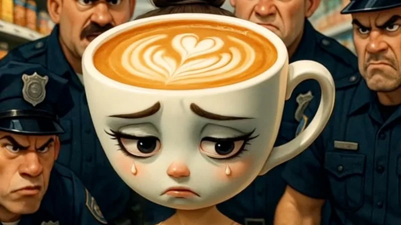 Sad coffee cup arrested by Italian Brainrot police.