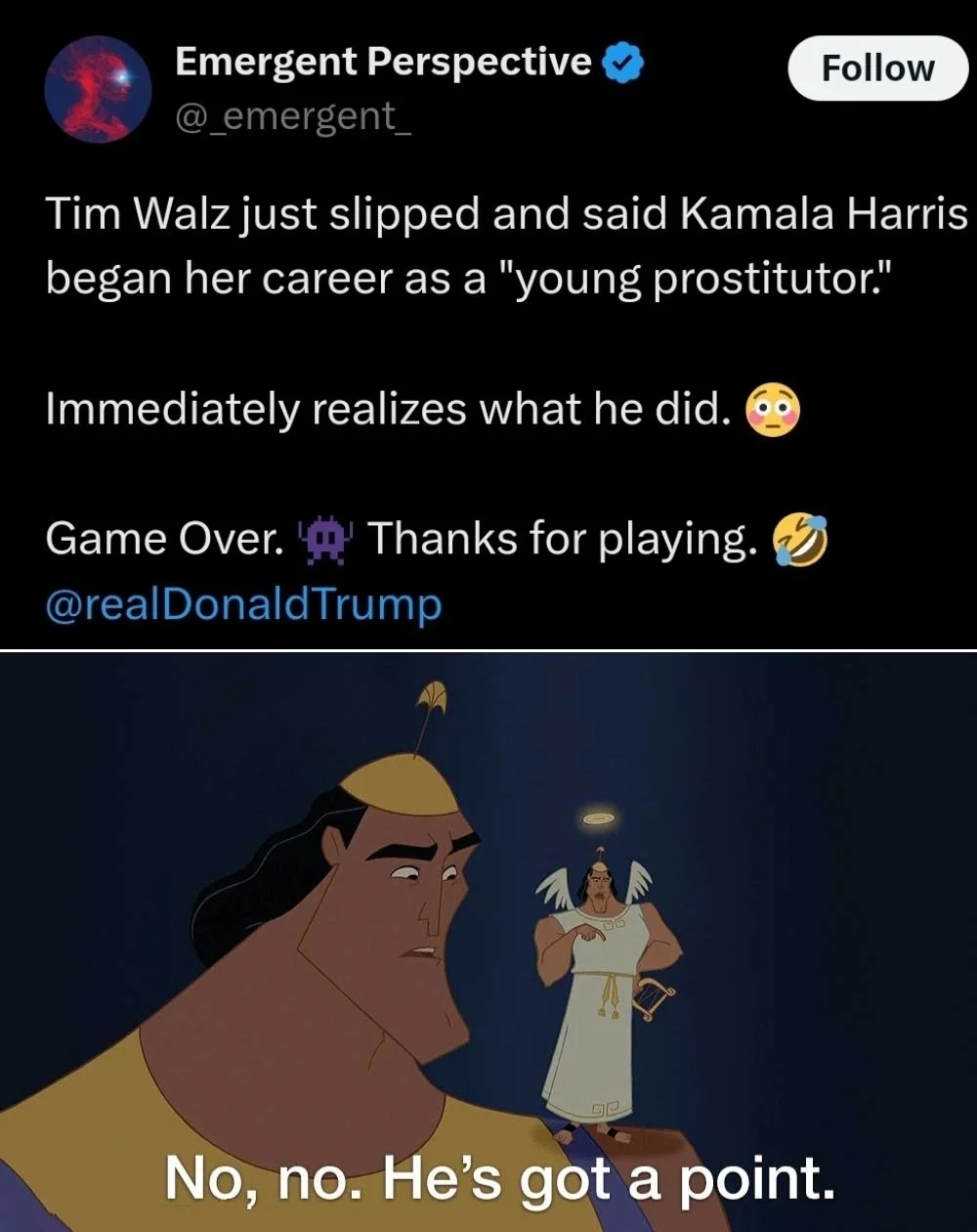 Tim Walz post with 'He's got a point' reaction meme.