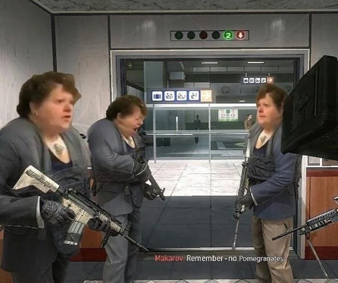 A popular photoshop mashup of the meme with the 'No Russian' mission from Call of Duty: Modern Warfare 2.