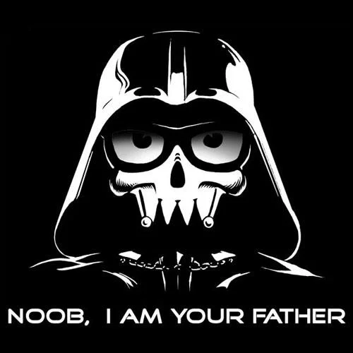 A Star Wars parody image captioned 'Noob, I am your father', combining the classic movie quote with internet gamer slang.