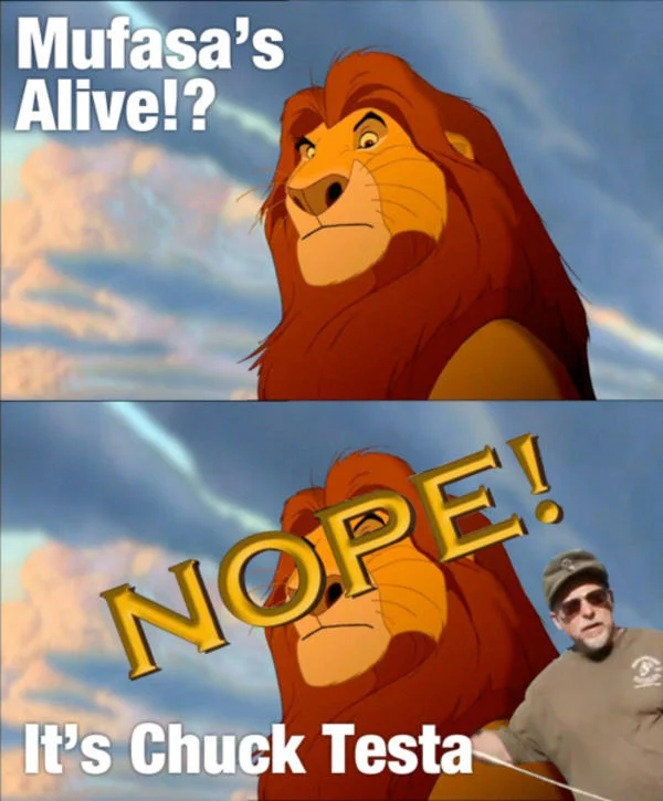 Iconic Lion King Mufasa Chuck Testa meme.