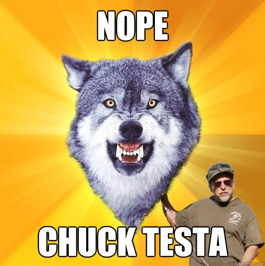 Wolf image with high-impact Chuck Testa reveal.