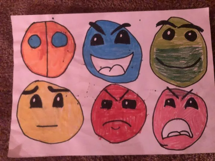 Hand-drawn Geometry Dash difficulty faces grid.