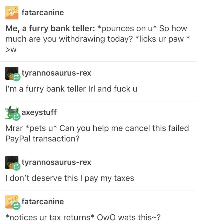 Furry bank teller job parody remix.