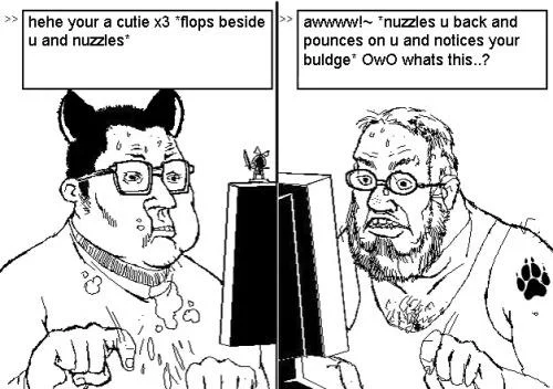 Comic depicting furry roleplay exchange.