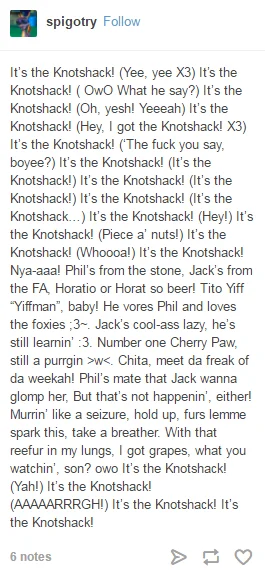 Advertisement parody in furry language style.