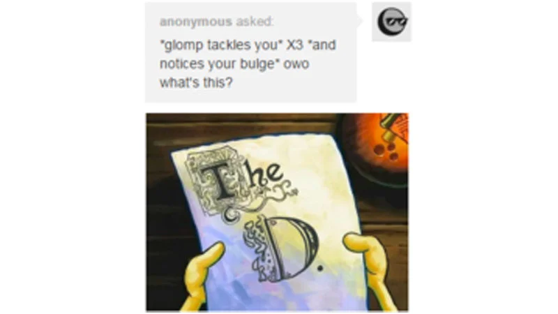 OwO copypasta with SpongeBob punchline meme.