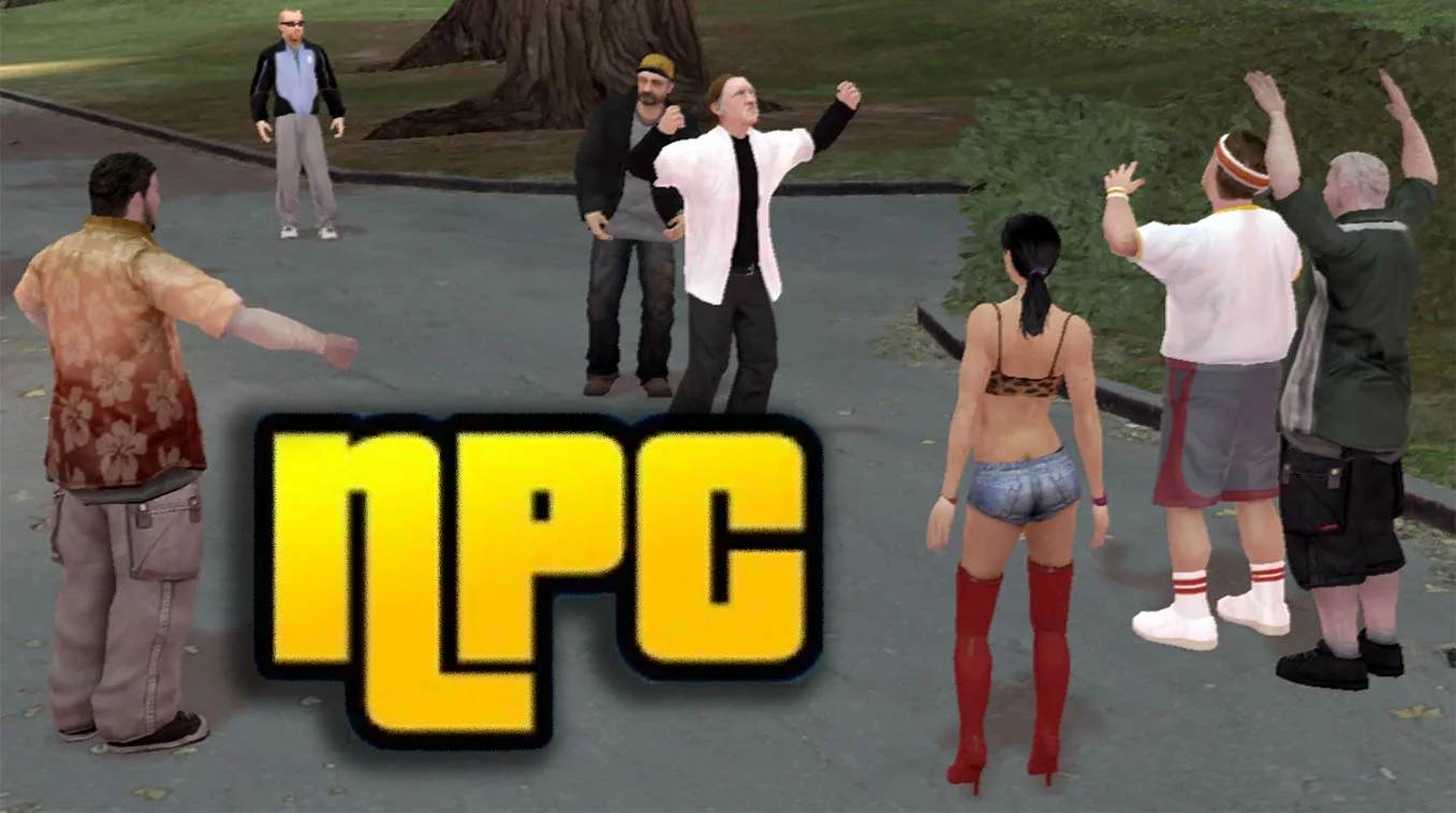 Cover image for the NPC (Non-Playable Character) meme, featuring generic video game character models representing background NPCs.
