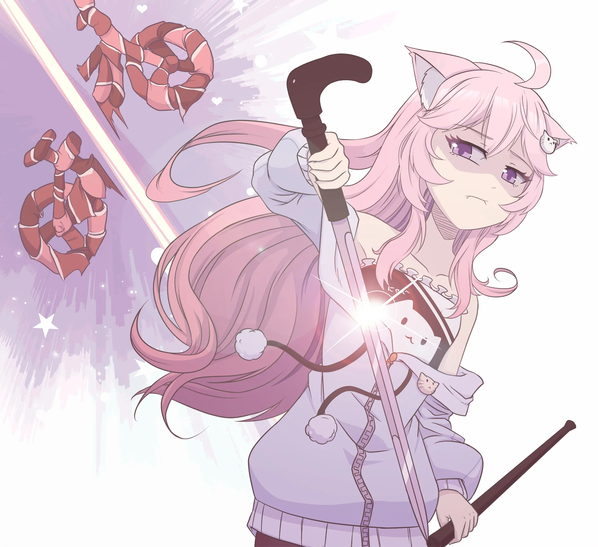 Fan illustration depicting the Nyanners cat-girl VTuber character wielding her signature cane.
