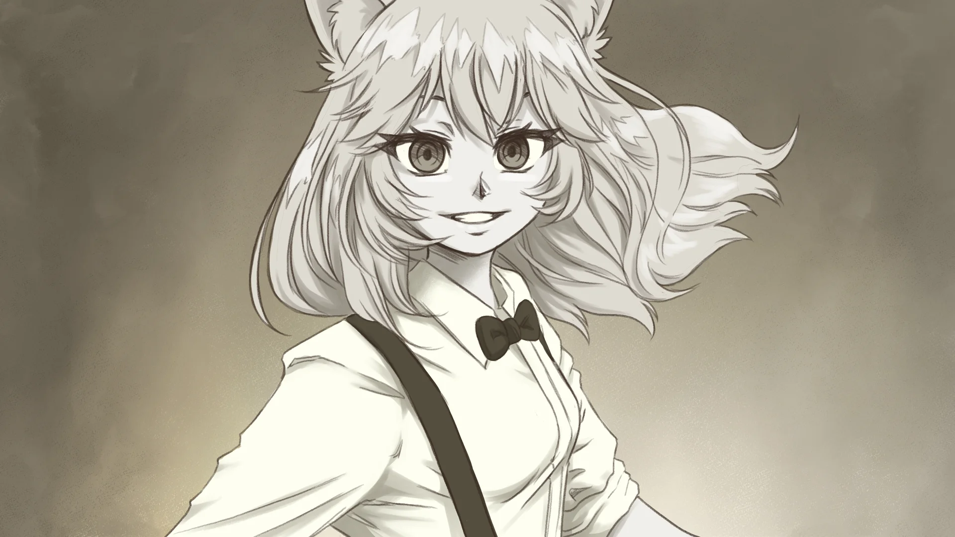 Fan art of the Nyanners cat-girl character rendered in a moody sepia sketch style.