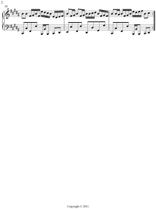 Page 2 of the fan-made piano sheet music transcription of the Nyanyanyanyanyanyanya song (2011).