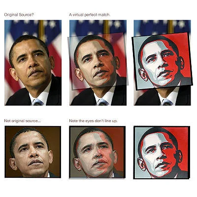 Obama Hope poster source photo comparison grid.