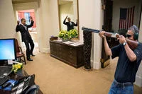 White House interior skeet shooting parody.