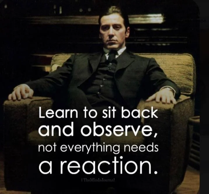 Formal seated man observe philosophical meme.
