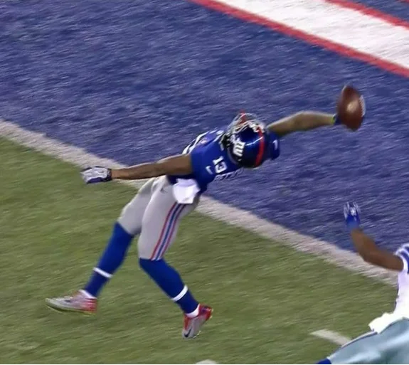 The iconic one-handed grab by Odell Beckham Jr. during the Giants-Cowboys game on November 23, 2014.