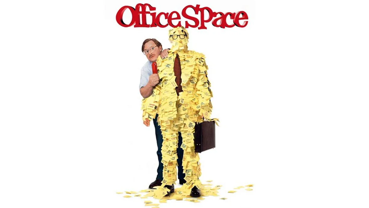 Promotional artwork for the 1999 cult comedy film Office Space, featuring the iconic character Milton Waddams.
