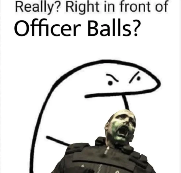 Officer Balls 'Right in front of' variant meme.