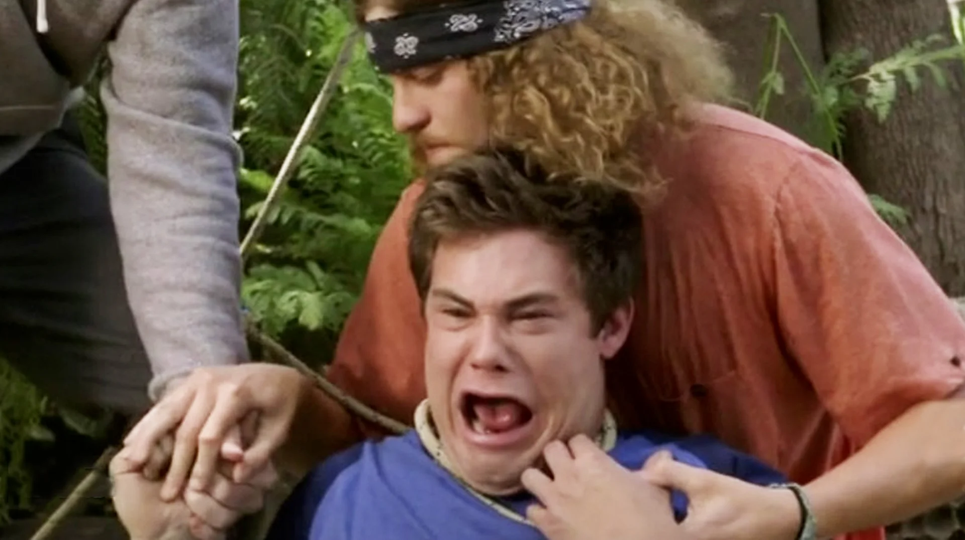The screenshot from Workaholics featuring Adam DeMamp's exaggerated scream that became the basis of the 'Oh My God I Almost Died' meme.