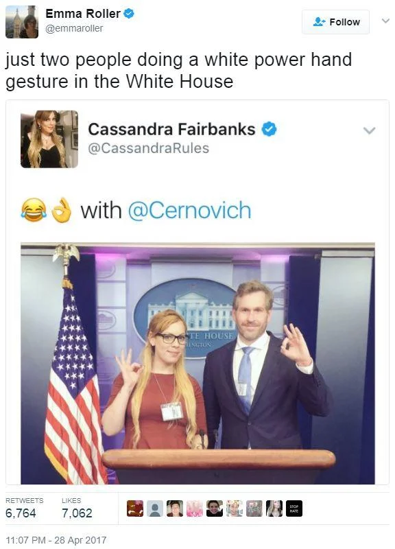 Emma Roller critique of White House gesture.