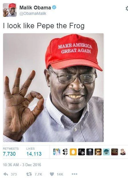 Malik Obama post featuring ok hand gesture.