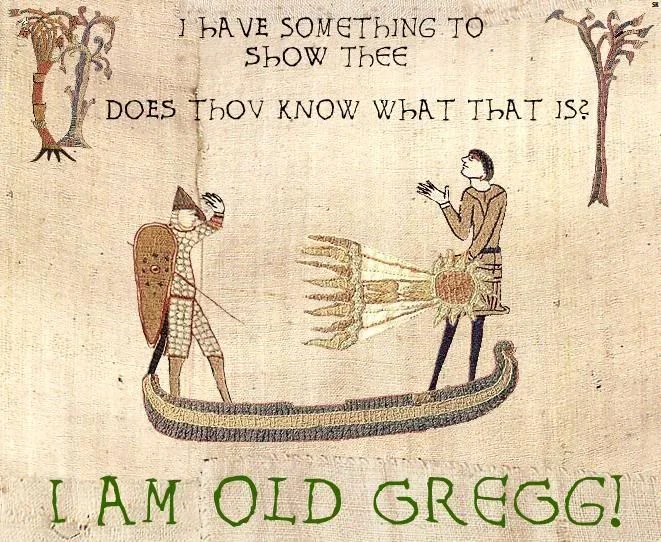 A Bayeux Tapestry-style parody of the Old Gregg reveal scene, part of the 'Medieval Reactions' meme trend.