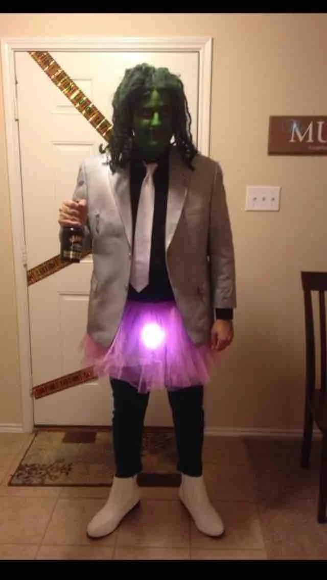 A Halloween costume of Old Gregg featuring a glowing pink tutu, a nod to the character's memorable dance scene.