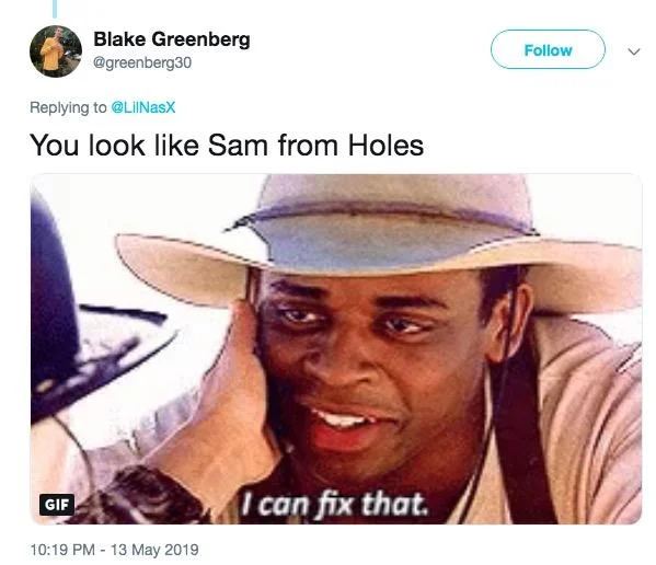 Blake Greenberg meme comparing Holes character.