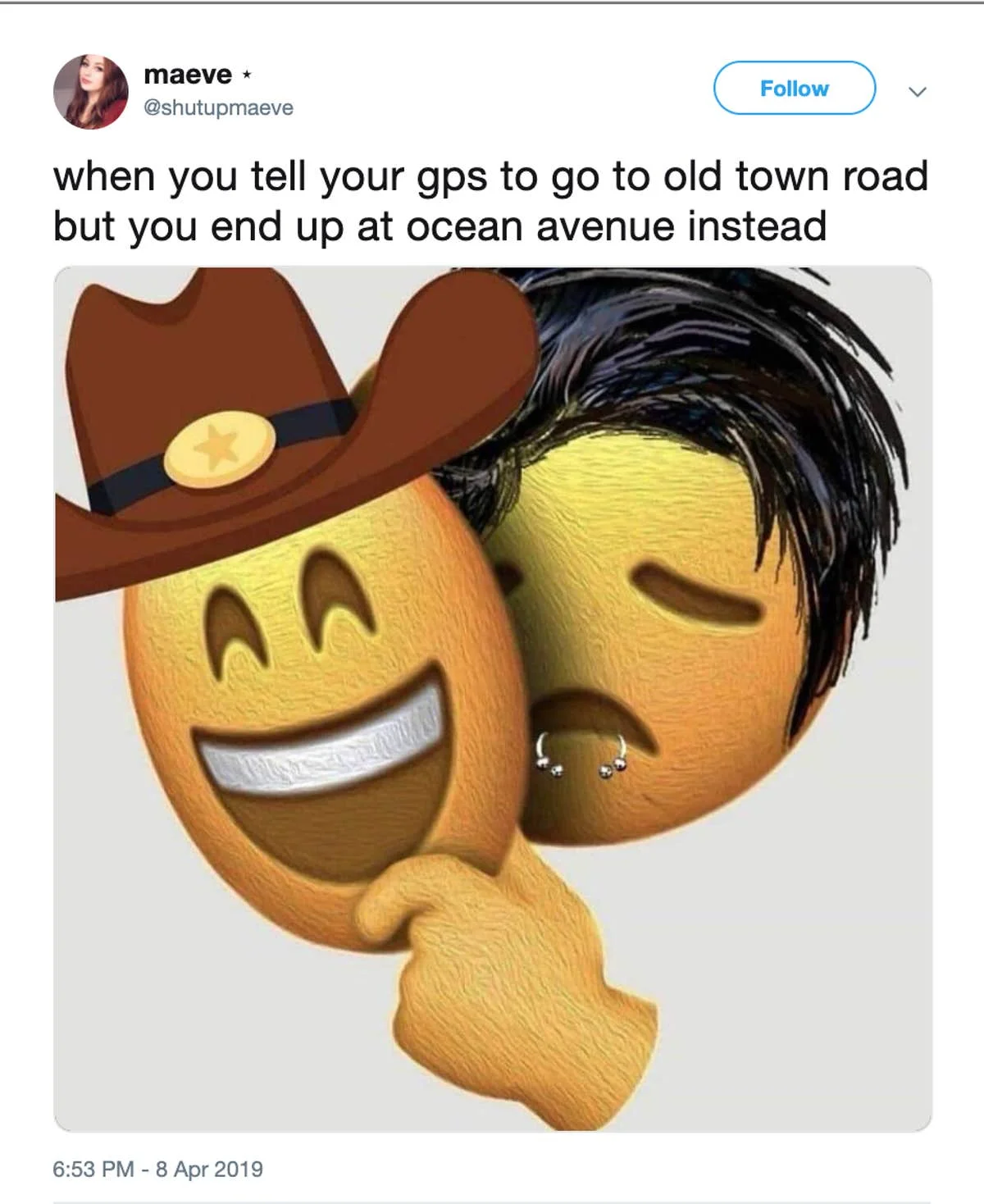 GPS navigation Old Town Road joke meme.