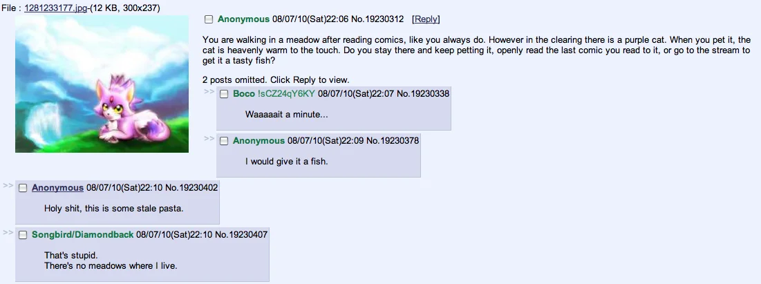 A 4chan thread screenshot documenting early internet discussion culture related to the meme.