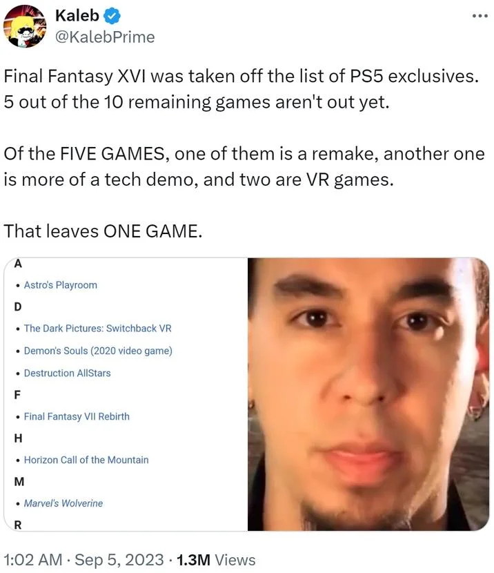 Kaleb Twitter post about one game only.