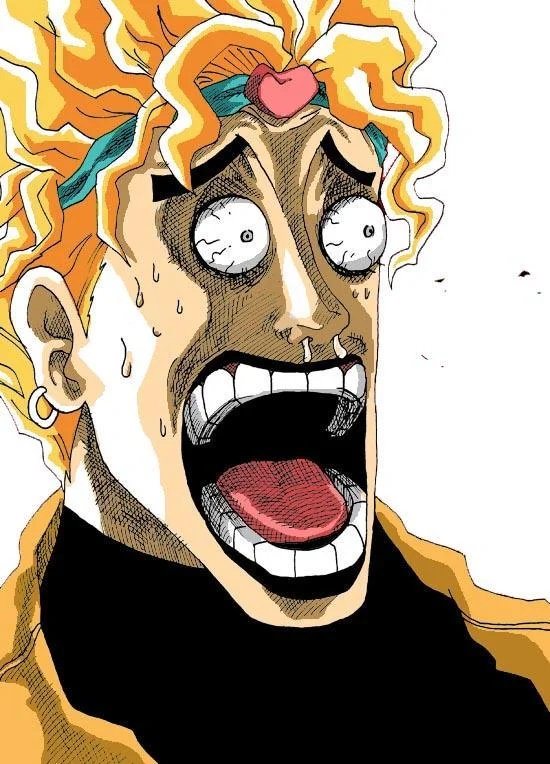 Fan-colored One Piece manga reaction panel featuring the series' trademark exaggerated shock face.