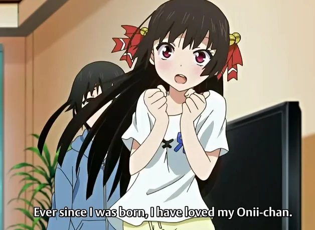 An iconic subtitled anime screencap declaring devotion to an 'Onii-chan,' widely circulated as shorthand for the trope.