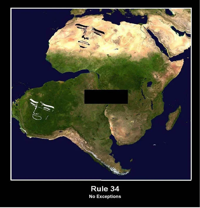 A demotivator illustrating Rule 34, the internet adage that if it exists, there is porn of it.