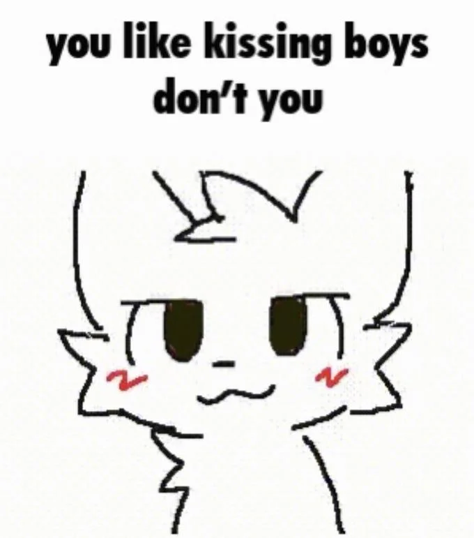 A suggestive Boykisser variant with narrowed eyes and the caption 'you like kissing boys don't you'.