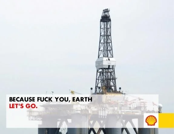 A satirical Shell advertisement mocking the company's Arctic drilling operations, part of the viral Operation Save the Arctic response.