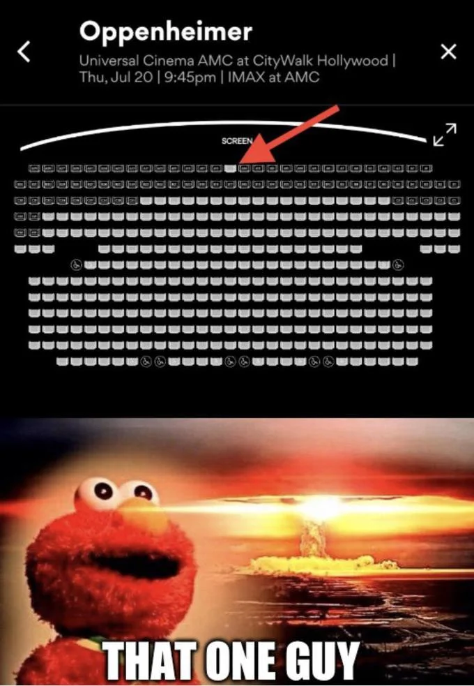 Elmo in nuclear blast front row meme.