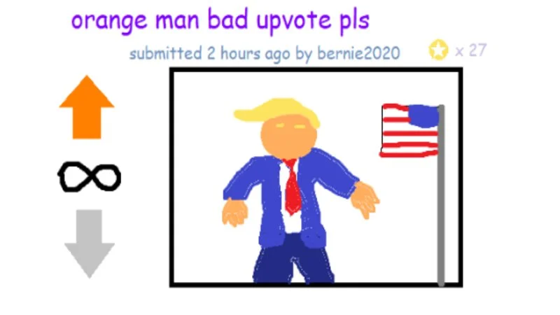 Primary Orange Man Bad Trump caricature.