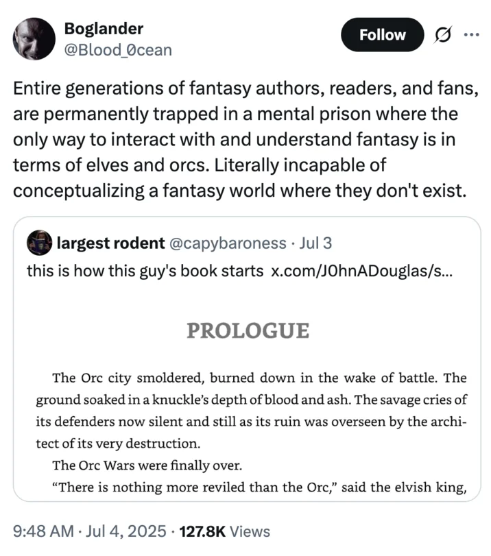 Meta-commentary on fantasy worldbuilding meme.