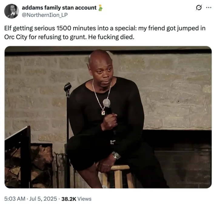 Dark humor about Orc City violence.